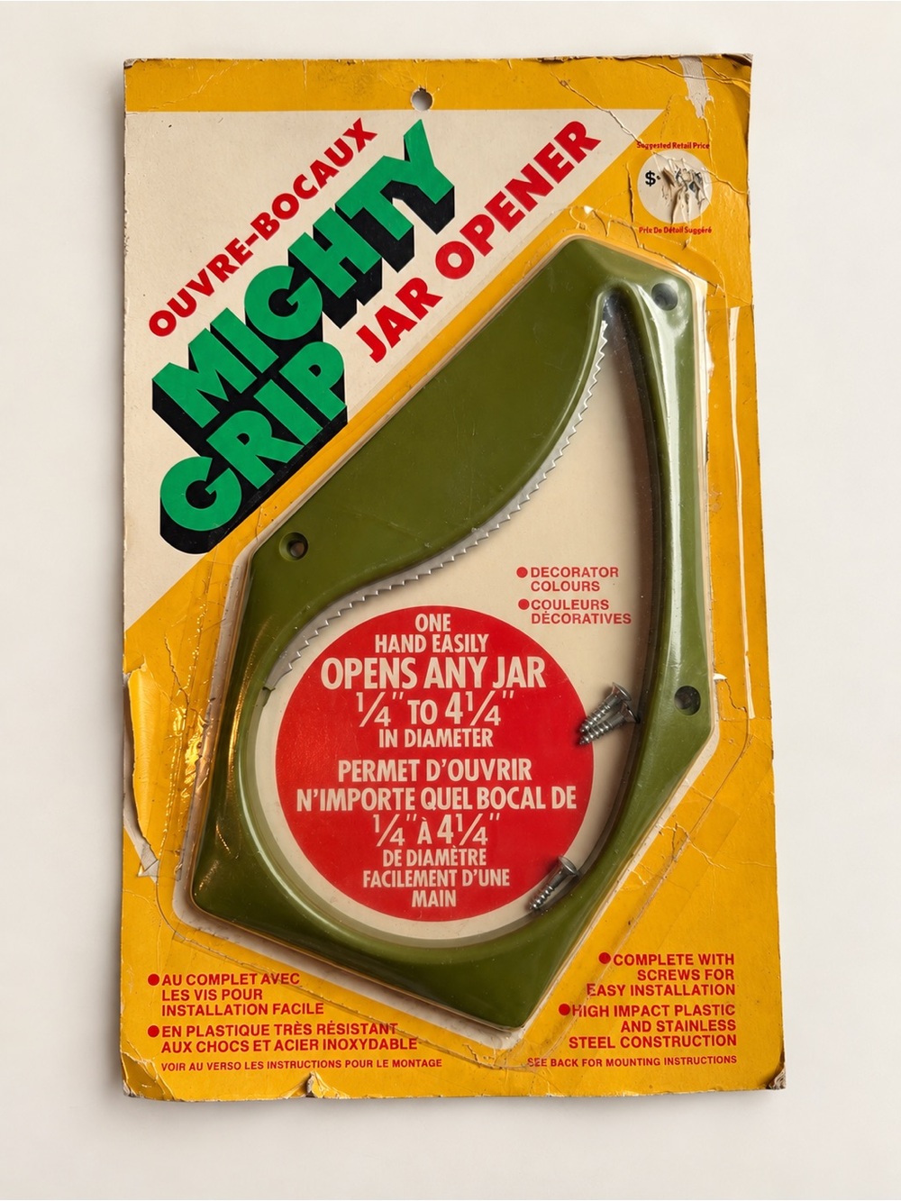 Vintage Mighty Grip Jar Opener Teksac Canada Avocado Green 1970s Unused
